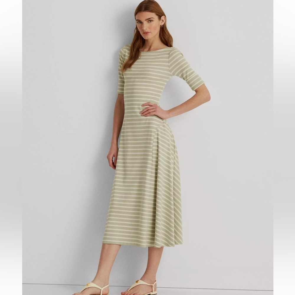 Lauren Ralph Lauren Stretchy Stripped Midi Dress Size S 
Quiet Luxury Coastal